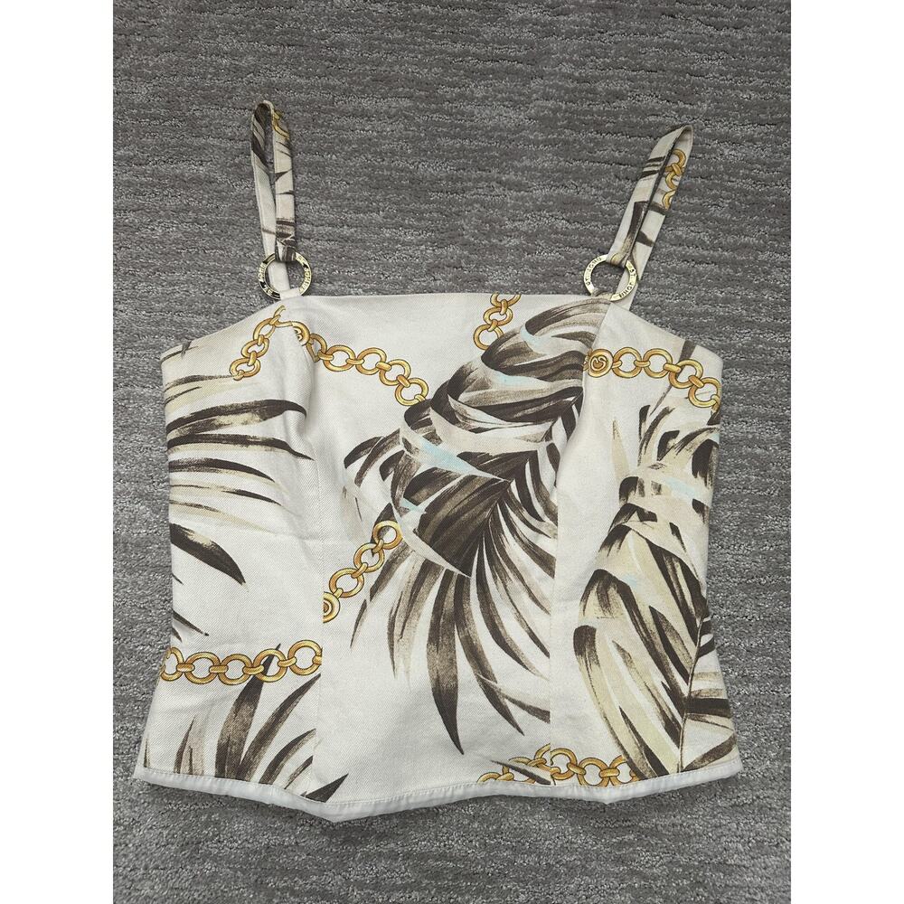 VTG St John Sport Top Womens Small White Palm Chain Print Crop Marie Gray Y2K
